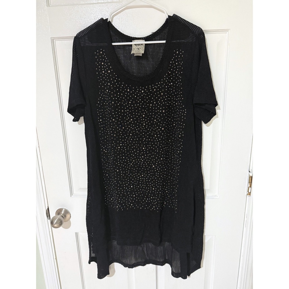 Vocal Black Mesh Rhinestone Studded Tunic Top 2XL Short Sleeve Edgy Goth